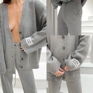 Cozy Grey Knit Cardigan and Pants Set